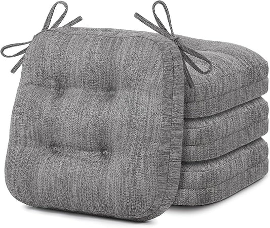 Shinnwa Kitchen Chair Cushions Set of 4, Dual-Layer Memory Foam Dining Chair Cushions, Patented Design Seat Pads with Ties, 16.5 x 16.5 x 3.5in, 4 Pack, Grey