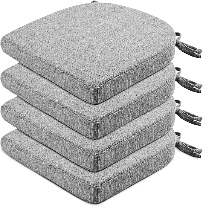 Wellsin Chair Cushions for Dining Chairs 4 Pack - Kitchen Chair Cushions with Ties and Non-Slip Backing - Dining Chair Pads 16"X16"X2", Light Gray
