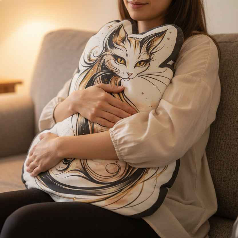 Abstract Gold Cat Pillow — Curated, Not Cuddled