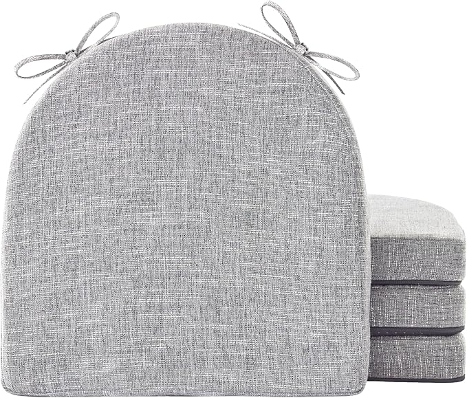 IPYNBAP Chair Cushions for Dining Chairs, Kitchen Chair Cushions, 16'' x 16'' x 2'', Non Slip Indoor Seat Cushions, Chair Pads for Dining Chairs with Ties & Removable Cover, Set of 4, Light Grey