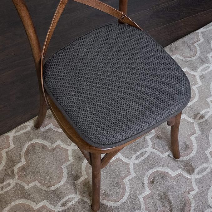 Sweet Home Collection Memory Foam Chair Cushion Honeycomb Pattern Solid Color Slip Non Skid Rubber Back Ultimate Comfort and Softness Rounded Square 16" x 16" Seat Cover, 12 Pack, Charcoal Gray