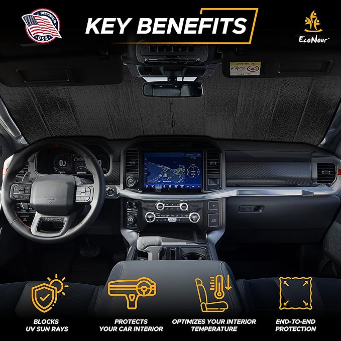 EcoNour Accordion Car Windshield Sun Shade | Car Sun Visor to Protect Harmful UV Rays | Foldable Automotive Windshield Sunshades | Window Sun Blocker to Keep Your Vehicle Cool & Comfort - 58" x 28"