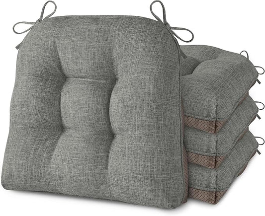 AddGrace Chair Cushions for Dining Chairs Set of 4 Kitchen Seat Cushions with Ties and Non Slip Backing Tufted Indoor Seat Pad for Kitchen Dining Room 18" x 17" x 3" Light Grey