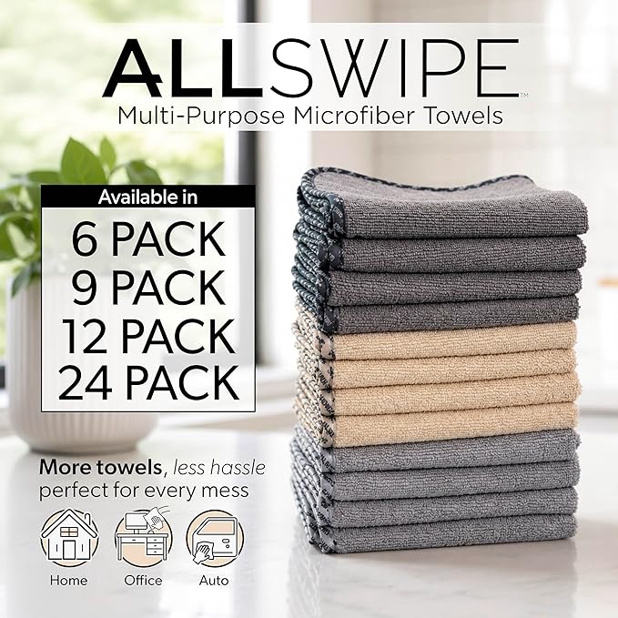 Chemical Guys AllSwipe Multi-Purpose Microfiber Towels, Car Interior, Home and Garage, Scratch-Free, Lint-Free Short-Pile Microfiber, Multi-Color, 14 in x 12 in - 9 Pack
