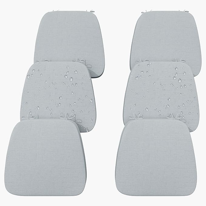 17'' x 16'' x 2.5"Thick Chair Cushions for Dining Chairs, 6 Pack WaterProof Easy Clean Kitchen Chair Pads with Ties and Non-Slip Backing - 30D High Elastic Foam Soft Kitchen Chair Cushions