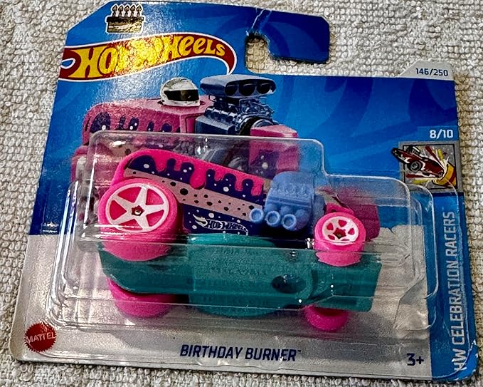 Hot Wheels Celebration Racers, HW Birthday Burner, Pink and Teal, 8/10