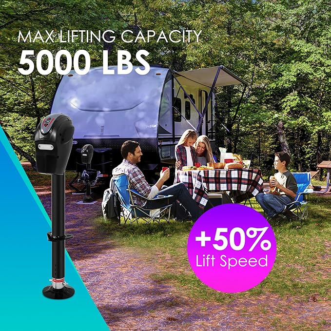 POLESTAR Electric Trailer Jack with Backlit Control Touch Panel, 5000lbs Electric Power A-Frame Tongue Jack with Waterproof Cover & LED Light for Travel Trailer Camper, RV, 12V DC 7-Way Plug