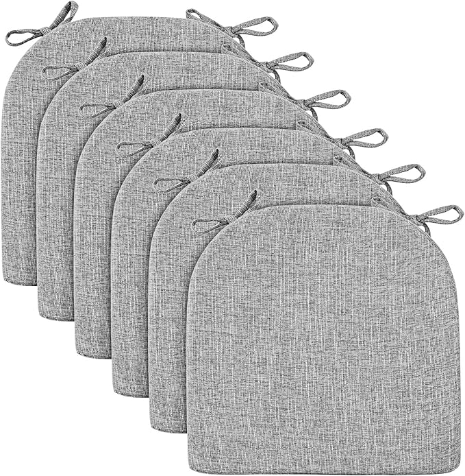 Wellsin Chair Cushions for Dining Chairs 6 Pack - Kitchen Chair Cushions with Ties and Non-Slip Backing - Dining Chair Pads 16"X16"X2", Light Gray