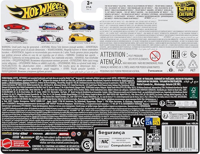 Hot Wheels Premium Car Culture 2-Pack Vehicles in 1:64 Scale Varied Combinations, Real Riders Tires, Metal/Metal Chassis, Toy for Collectors, JBK99