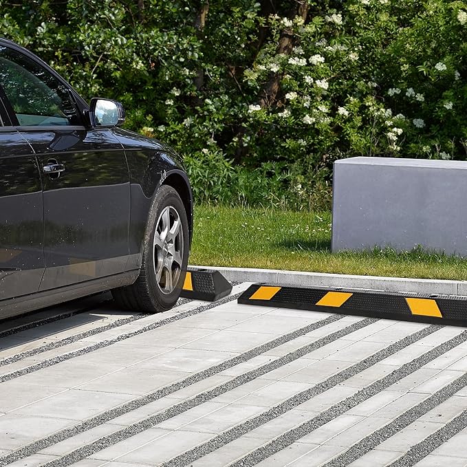 PeakPursuit 4 Pack 72" Rubber Parking Curb, Curb Parking Stoppers, 6 ft Wheel Stopper with Reflective Stripes for Cars and Trucks Durable Parking Lot Bumper