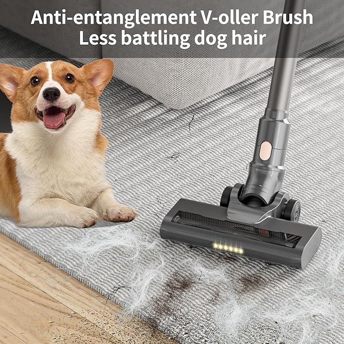 Mojojo Cordless Stick Vacuum Cleaner, 23KPa Handheld Rechargeable Battery Lightweight Small Silver Gray Electirc Broom, 55Mins Runtime for Home Hard Floor Carpet Pet Hair Cleaning