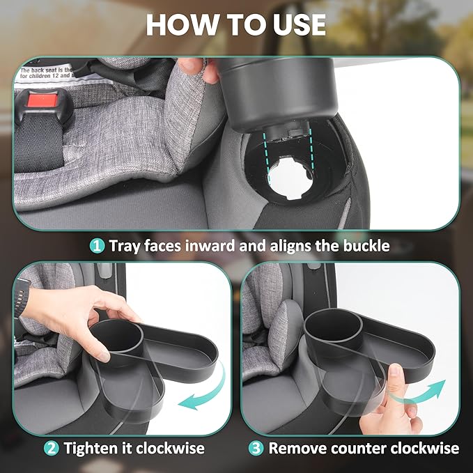 2PCS Child Car Seat Snack Tray with Cup Holder for Safety 1st EverFit & Grow and Go All-in-One Slim Convertible Car Seat, Car Seat Cup Holder Replacement, Dishwasher Safe, Black
