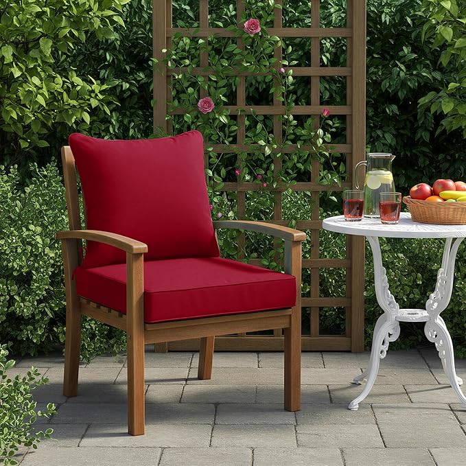 Summsun Waterproof Patio Cushions for Outdoor Furniture, Fade Resistant Back Pillow and Seat Cushion Set for Couch Replacements, 24 x 24 Inch, Red, 1 Set