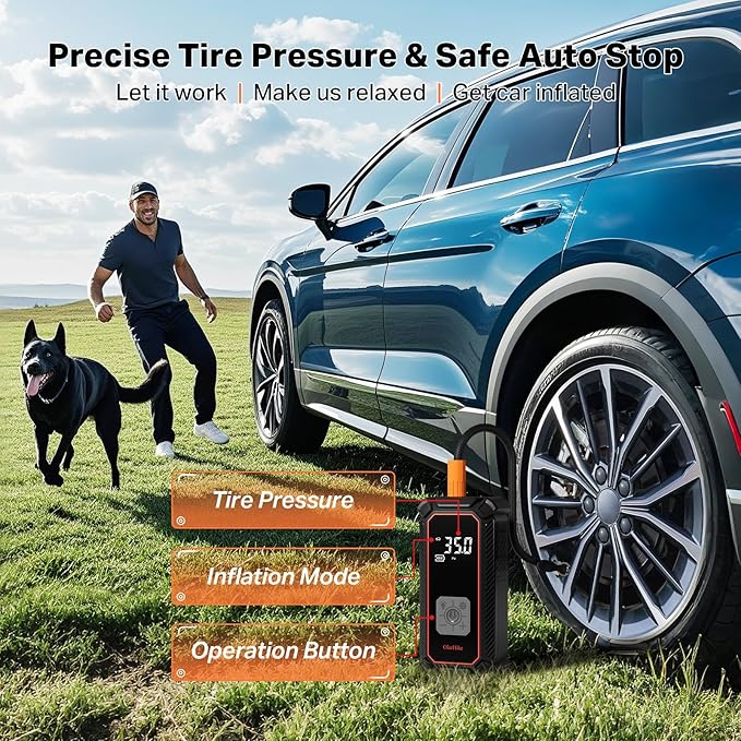 OlarHike Tire Inflator Portable Air Compressor, 9000mAh Battery Powered, 150PSI Dual Mode, Auto Air Pump for Car Tires, Motorcycle, Bicycle, Electric Pump with LED Light & Digital Pressure Gauge