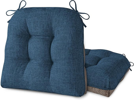 AddGrace Chair Cushions for Dining Chairs Set of 2 Kitchen Seat Cushions with Ties and Non Slip Backing Tufted Indoor Seat Pad for Kitchen Dining Room 18" x 17" x 3" Navy