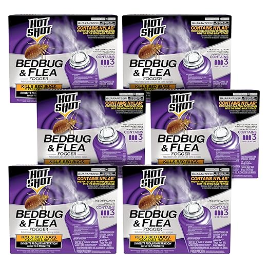 Hot Shot BedBug And Flea Fogger 3 Count-2 Ounce Cans, With Nylar, Inhibits Flea Reinfestation, 6 Pack