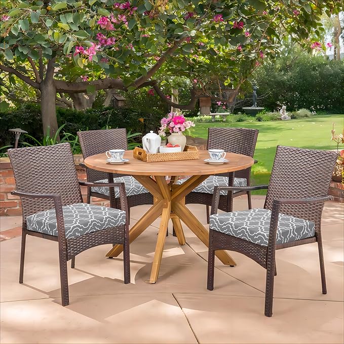 HARBOREST Outdoor Chair Cushions Set of 4, Water Resistant Patio Chair Cushions with Ties, Square Corner Outdoor Seat Cushions for Patio Furniture, 18.5"x16"x3", Grey Geometry