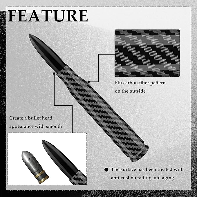 Car Bullet Antenna,Truck Exterior Decoration Accessories Car Vehicle Replacement Antenna Conpatible with Ford F150 RAM 1500 GMC Heavy Duty Pickup Trucks Accessories(Carbon Fiber Black)