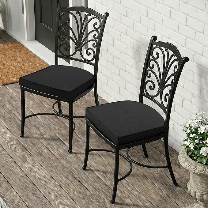 Outdoor Chair Cushions, Fade-Resistant & Water-Resistant, D Shaped Patio Furniture Seat Chair Pads Replacement with Ties, Non-Slip Bottom, Removable Cover, Set of 4, 19 x 19 Inch, Black