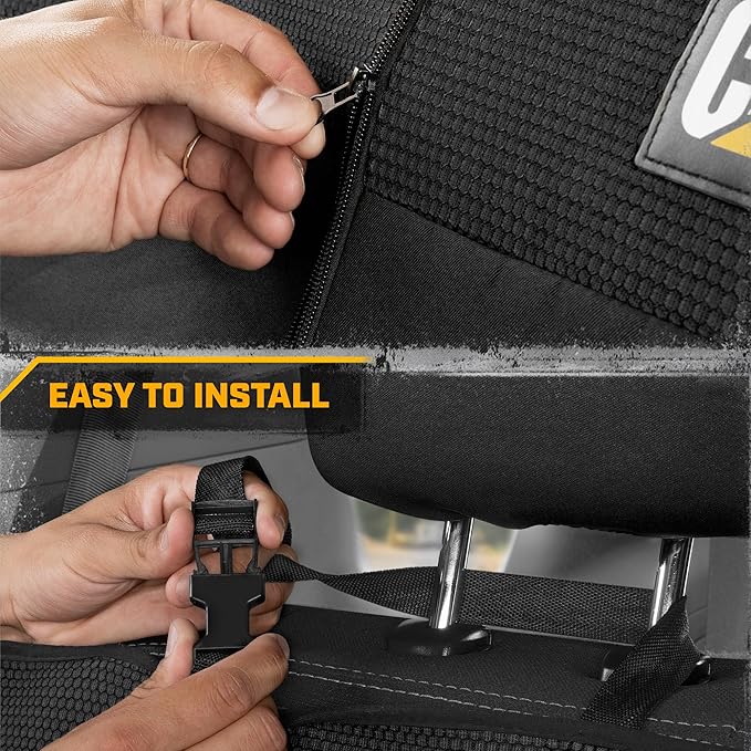 Cat MeshFlex Black Rear Seat Cover for Car – Durable Canvas & Mesh Design 60/40 Split Bench Protector for Cars, Trucks & SUVs – Back Seat Cover for Rear Bench – Interior Car Accessory