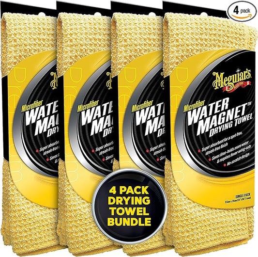 Meguiar's Microfiber Drying Towel, Water Magnet, 4 Pack | Premium Quality | Super Plush | Water Absorbent | Scratch-Free