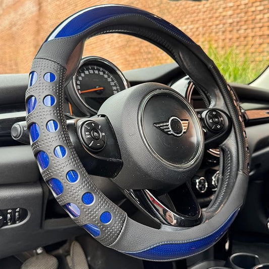 PINCTROT Race Grip Steering Wheel Cover, Anti-Slip Silicone Perforated Design with Soft Touch Padding, Enhanced Grip for Sporty Driving, Universal 14.5-15 Inch (Racing Blue)