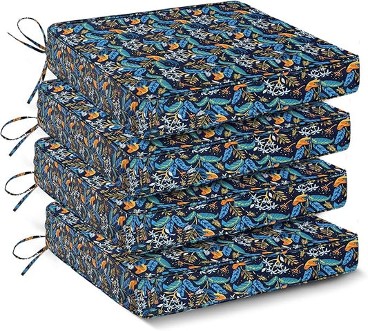 IPYNBAP Outdoor Chair Cushions Set of 4 -Waterproof Outdoor Seat Cushions for Patio Furniture, Patio Chair Cushion with Handle and Ties, Out Door Chair Pads,18.5x16x3-Square, Black Nightingale