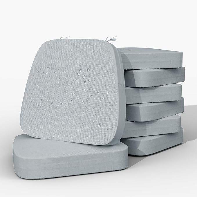 Iristykilin17'' x 16'' x 2.5"Thick Chair Cushions for Dining Chairs, 8 Pack WaterProof Easy Clean Kitchen Chair Pads with Ties and Non-Slip Backing - 30D High Elastic Foam Soft Kitchen Chair Cushions