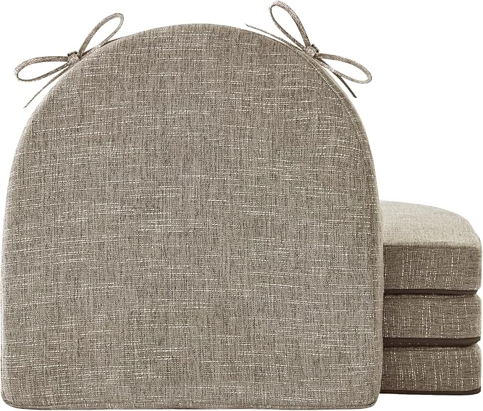 IPYNBAP Chair Cushions for Dining Chairs, Kitchen Chair Cushions, 16'' x 16'' x 2'', Non Slip Indoor Seat Cushions, Chair Pads for Dining Chairs with Ties & Removable Cover, Set of 4, Khaki