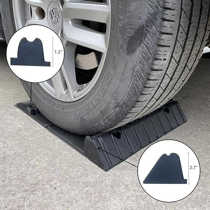 Car Parking Guide Mat, Durable Self Adhesive Anti-Skid Rubber Parking Mat, Wheel Stopper, 2 Pack FoldingTire Guides for Cars, Trucks, 23.6''x15.7''x2.8'' Black with Reflective Strips