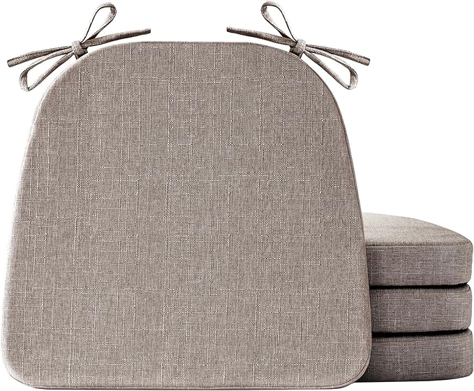 IASEAHK Chair Cushions for Dining Chairs Set of 4, Non Slip Kitchen Chair Pads, 17" x 16" x 2", Indoor Dining Chair Cushions with Ties, D-Shaped Seat Cushions for Kitchen Chairs, Light Brown