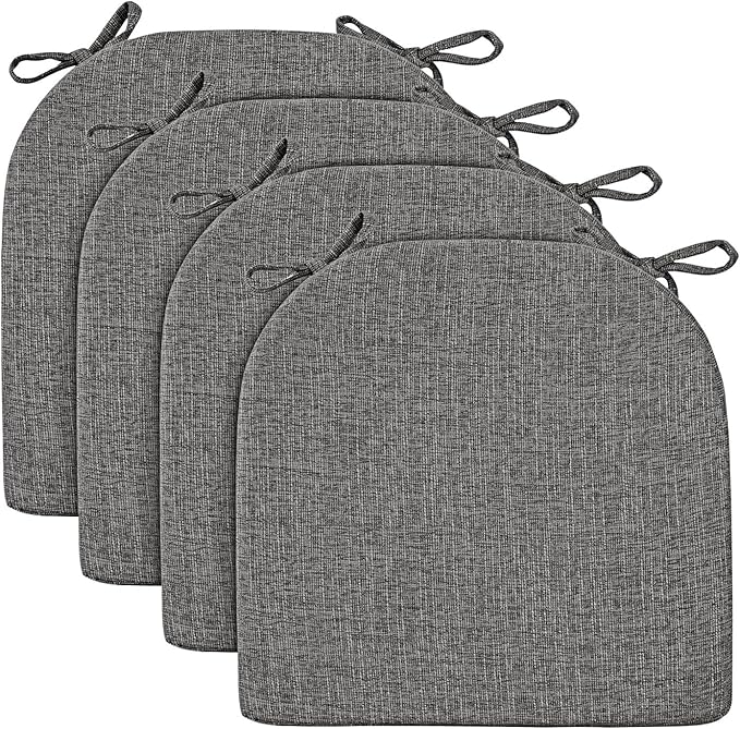 Wellsin Chair Cushions for Dining Chairs 4 Pack - Kitchen Chair Cushions with Ties and Non-Slip Backing - Dining Chair Pads 16"X16"X2", Dark Gray