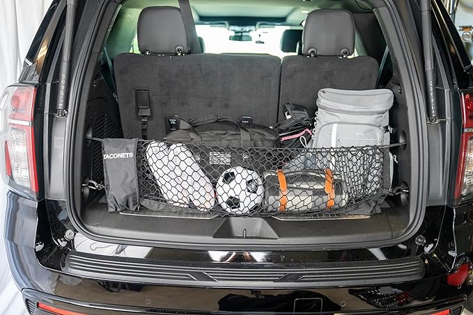 Envelope Cargo Net for Suburban | Tahoe | Yukon/XL | Escalade/ESV - Fits 2015-Current - Upgraded 5mm Bungee - Integrated Storage Bag - Heavy Duty Hooks - Designed in USA