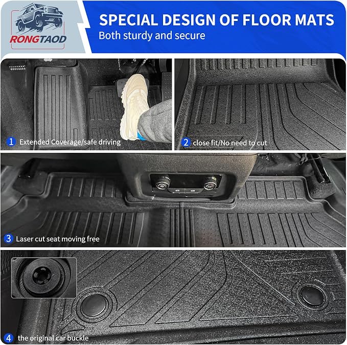 Rongtaod 8 Seats Floor Mats Compatible with 2024 2025 2026 Chevrolet Traverse GMC Acadia Trunk Mat Cargo Mat Cargo Liner All Weather Chevy Traverse Accessories (Floor Mats+Trunk Mat+Backrest Mats)