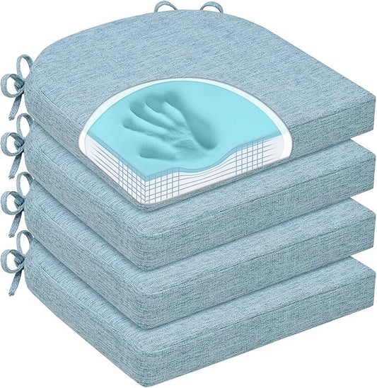 Chair Cushions for Dining Chairs, Non Slip Chair Pads with Ties and Washable Covers, Memory Foam Kitchen Chair Cushions Set of 4, 16"X16"X2.5", Light Blue