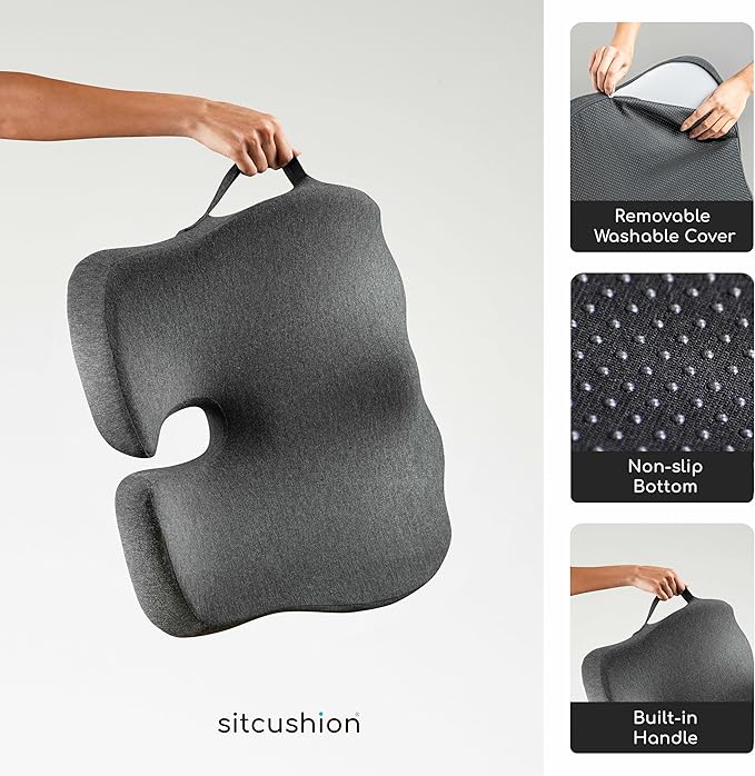 Orthopedic Coccyx Cushion for Tailbone Pain Relief, Sciatica and Back Pain - XL Memory Foam Seat Cushions for Office Chairs, Car, Gaming - Ergonomic Cushion with Removable Spare Cover (Green)