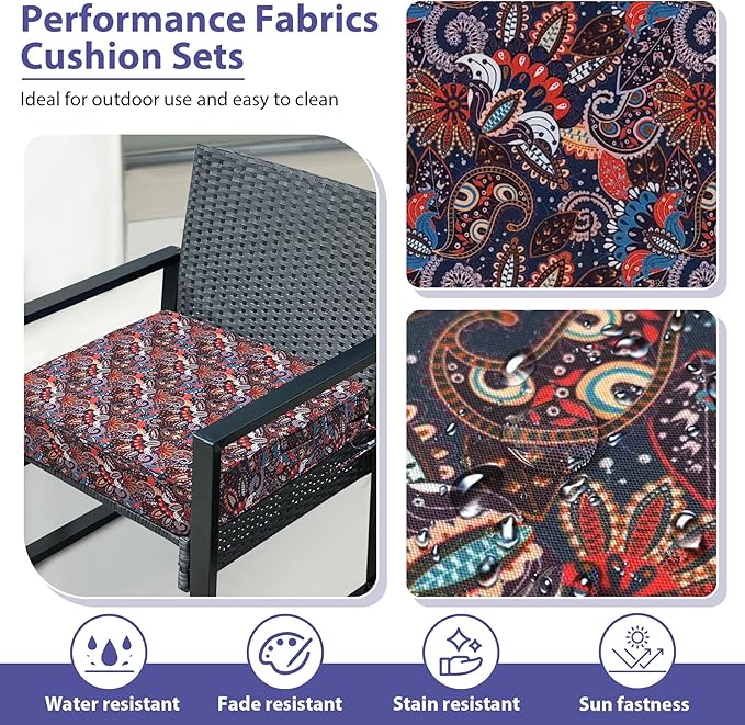 IPYNBAP Outdoor Chair Cushions Set of 4 -Waterproof Outdoor Seat Cushions for Patio Furniture, Patio Chair Cushion with Handle and Ties, Out Door Chair Pads,19x19x3-Square, Artistic Floral