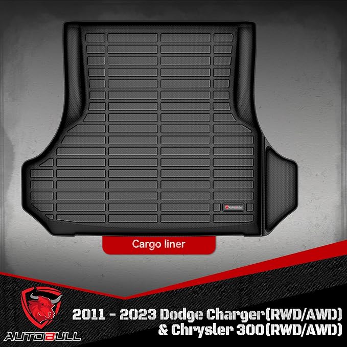 Cargo Liner Compatible with 2011-2023 Dodge Charger(RWD/AWD) & Chrysler 300(RWD/AWD) Cargo Mat，All Weather Protection Trunk Liner Rear Trunk mat，Black