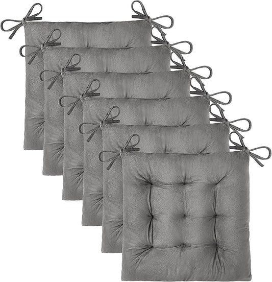 OVOV 6 Pack Chair Cushions for Dining Chairs Soft Seat Cushions for Kitchen Desk Chairs Square Chair Pads with Ties (15.5"x15.5" Light Grey)