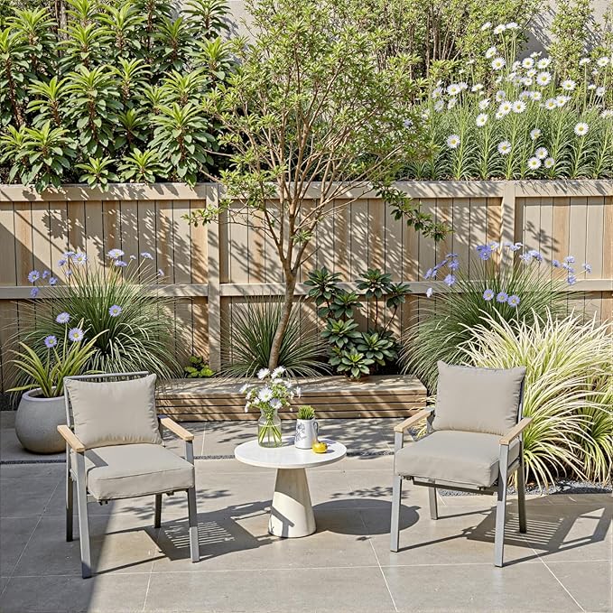 PatioGlow Outdoor Chair Cushions 22 x 22 x 3 Inch, Waterproof & Fade Resistant Patio Seat Cushion for Furniture with Handle and Ties, Thick Seating Pads for Outside Sofa Couch Set of 2, Cream