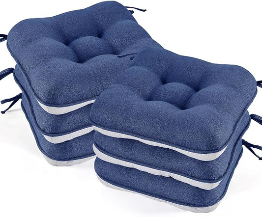 BETU Chair Cushions for Dining Chairs Set of 6,3.5" Thick Outdoor Indoor Chair Pads with Ties,Non Slip Backing and Covers, Seat Cushion for Kitchen Dining,Bar,Patio Furniture15.5"X15.5"X3.5",Navy Blue