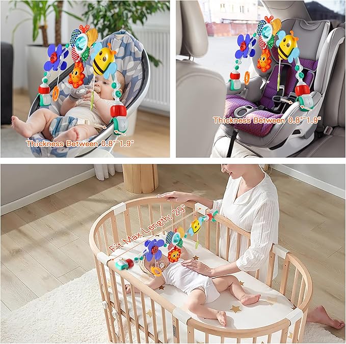Lynncare Adjustable Arch Bassinet Toys for Infant & Toddlers, Stroller Arch, Baby Crib Toys with Fascinating Hanging for Stimulating Baby’s Senses and Developing Motor Skills