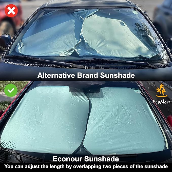 EcoNour 2-Piece Foldable Car Front Window Sun Shade, 240T Polyester, UV Protection & Heat Blocker, Windshield Shade, Durable Design, Upgraded Universal Fit – (29" L x 23.5" W)