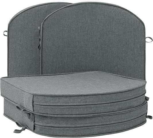 Outdoor Chair Cushions, Fade-Resistant & Water-Resistant, D Shaped Patio Furniture Seat Chair Pads Replacement with Ties, Non-Slip Bottom, Removable Cover, Set of 4, 17 x 16 Inch, Dark Grey
