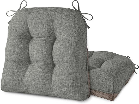 AddGrace Chair Cushions for Dining Chairs Set of 2 Kitchen Seat Cushions with Ties and Non Slip Backing Tufted Indoor Seat Pad for Kitchen Dining Room 18" x 17" x 3" Light Grey
