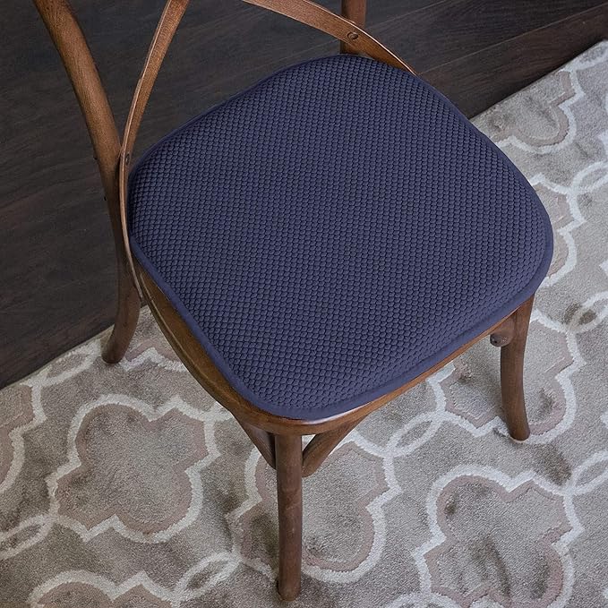 Sweet Home Collection Memory Foam Chair Cushion Honeycomb Pattern Solid Color Slip Non Skid Rubber Back Ultimate Comfort and Softness Rounded Square 16" x 16" Seat Cover, 12 Pack, Navy Blue
