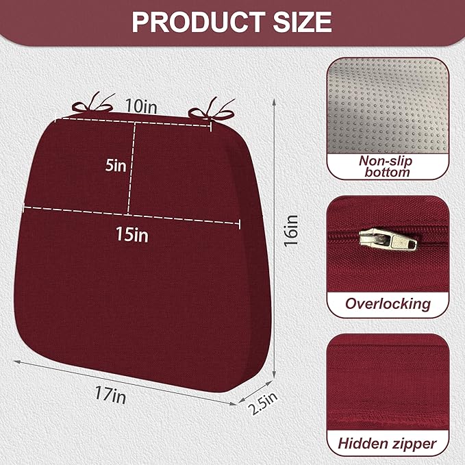 17'' x 16'' x 2.5" Thick Chair Cushions for Dining Chairs, 8 Pack Waterproof Easy Clean Kitchen Chair Pads with Ties and Non-Slip Backing