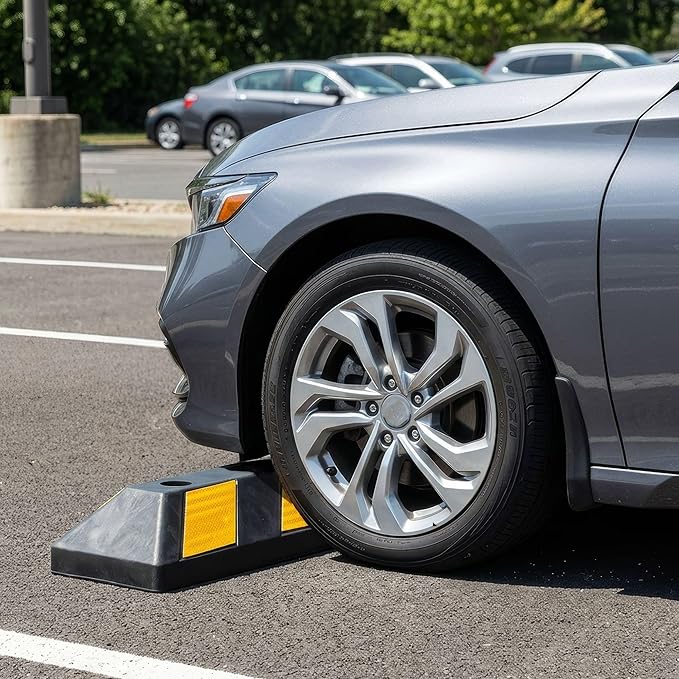 Guardian 2' Parking Stopper for Garage, Rubber Curb, Mounting Holes