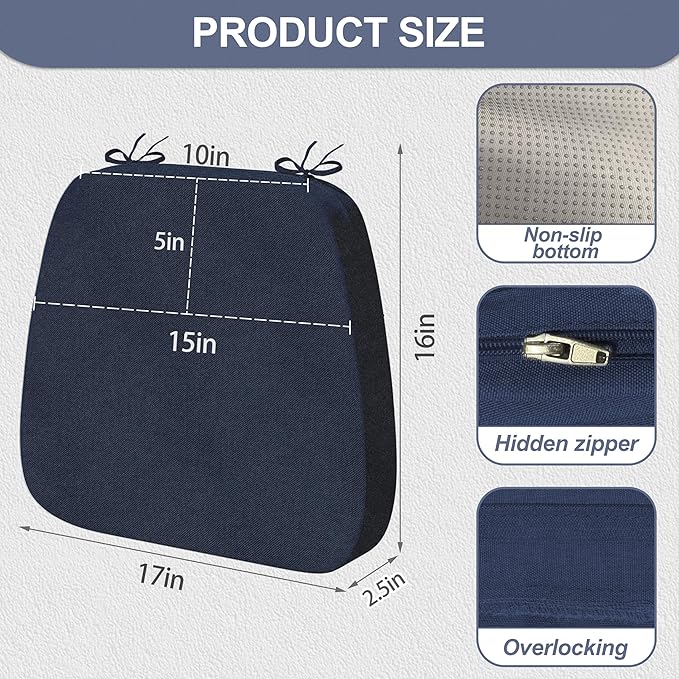 17'' x 16'' x 2.5"Thick Chair Cushions for Dining Chairs, 4 Pack WaterProof Easy Clean Kitchen Chair Pads with Ties and Non-Slip Backing - 30D High Elastic Foam Soft Kitchen Chair Cushions