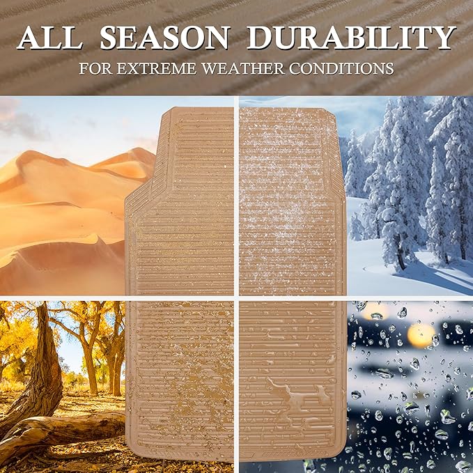CAR PASS Tan Rubber Car Floor Mats & Cargo Liners, All Weather Car Mats & Trunk Mats,Waterproof Automotive Floor Mats Trim to Fit for Most Cars Sedans SUVs Vans, Durable Heavy Duty Anti-Slip,Beige